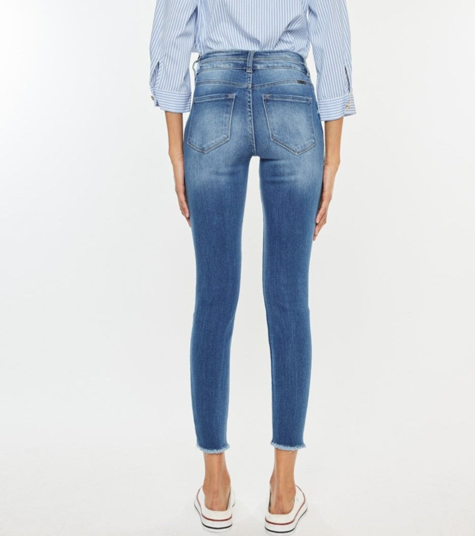 Walk This Way Distressed Raw Hem High-Waist Jeans | Kancan