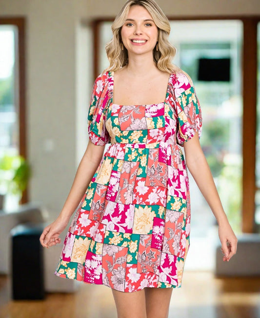 Floral Ruffled Sleeve Mini Dress