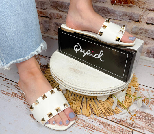 Sutton Studded Sandals | White