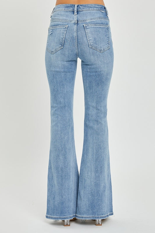 Raquel High-Rise Frayed Hem Flare Jeans | Risen