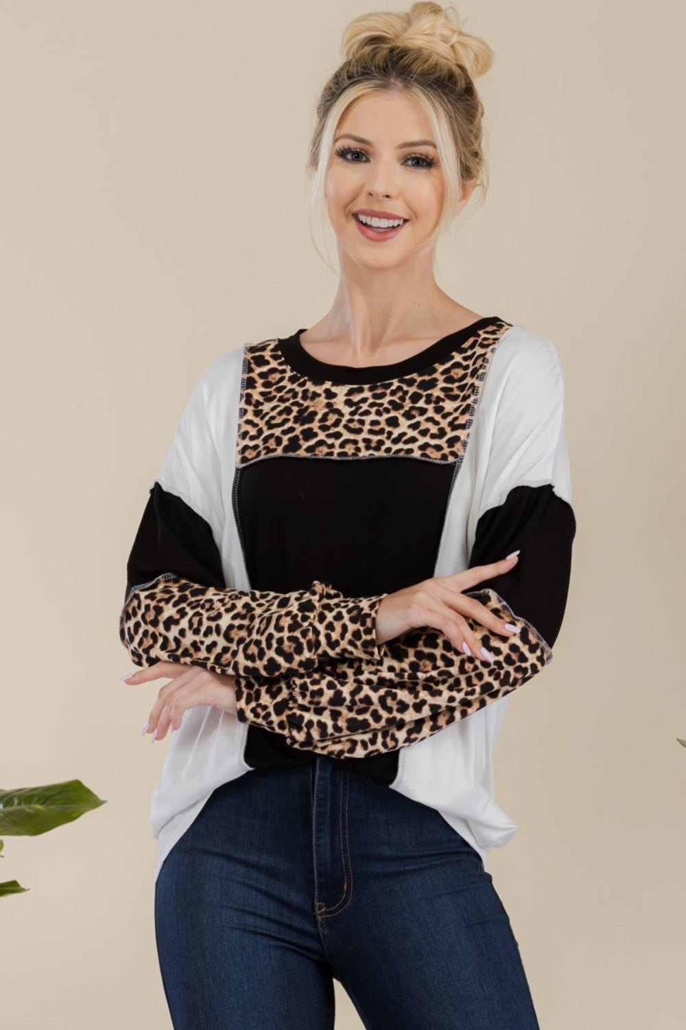 Livia Leopard Exposed Seam Top