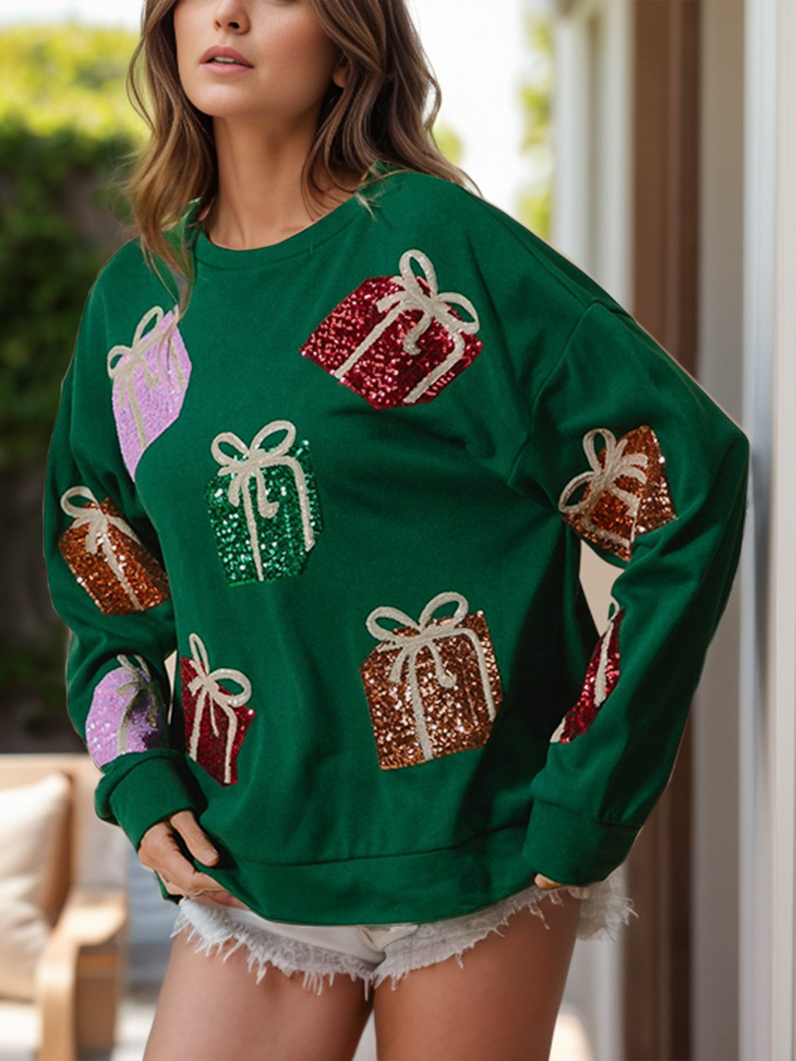 Sequin Gift Box Sweatshirt | Multiple Colors