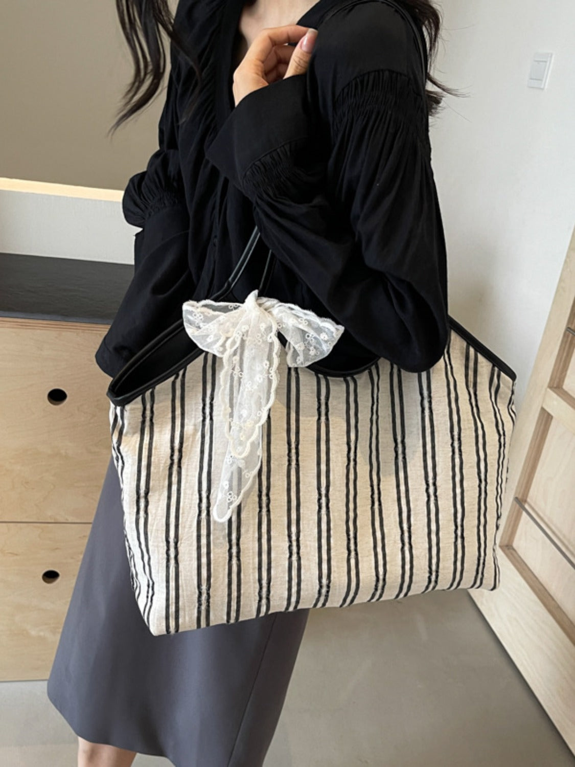 Pippa Striped Canvas Tote Bag
