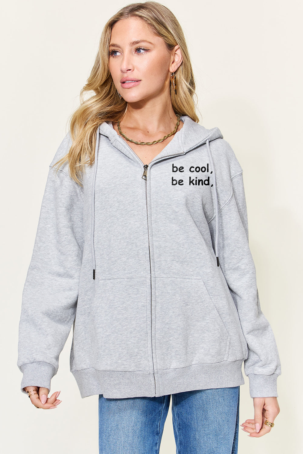 Be Cool Be Kind Graphic Zip-Up Hoodie