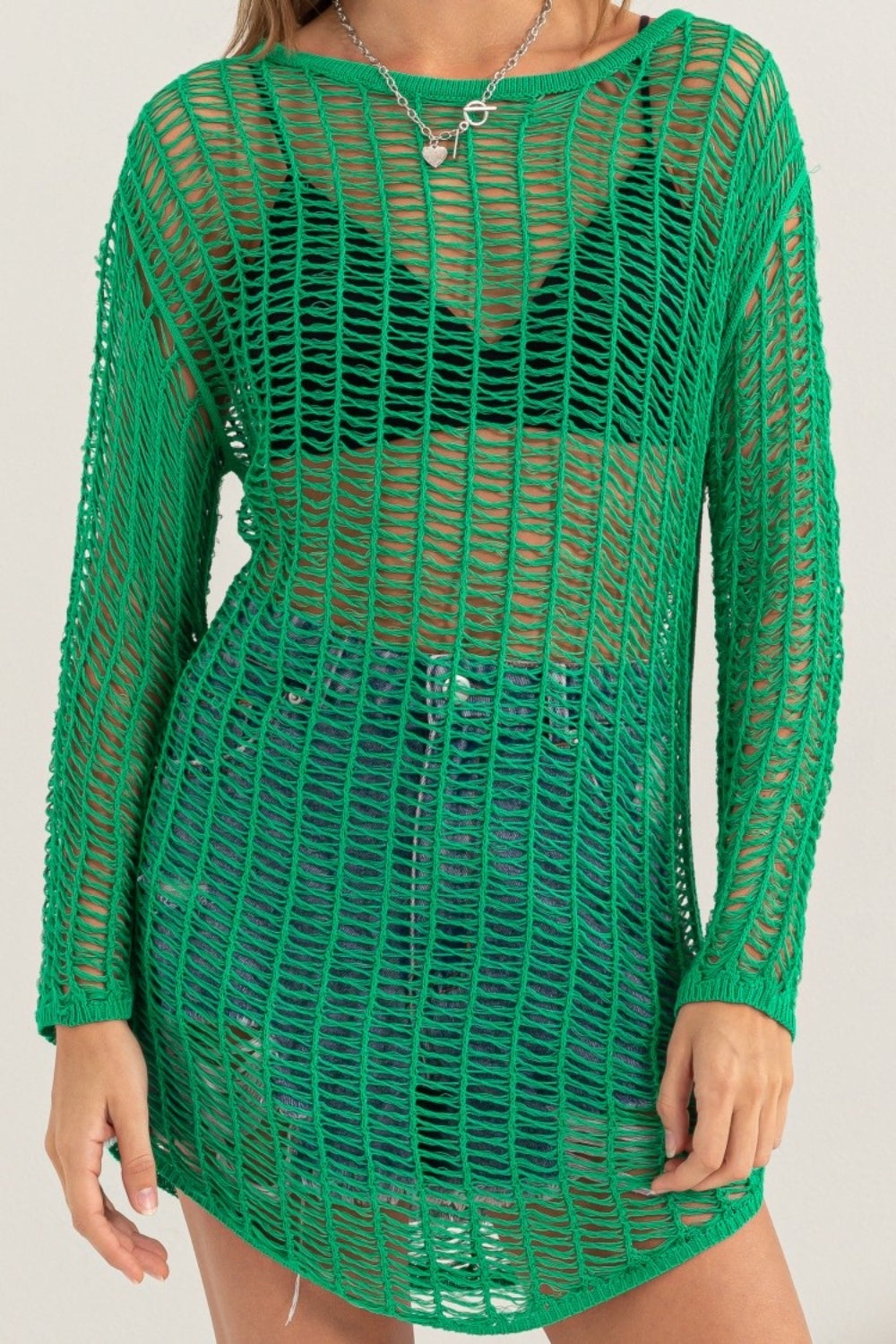 Emerald Crochet Long Sleeve Cover-Up