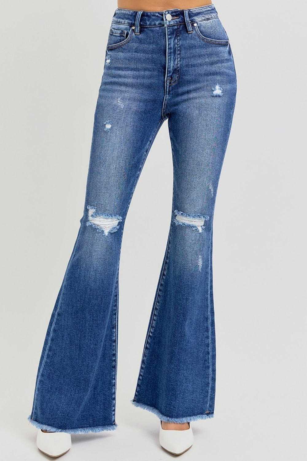 Eleanora High-Rise Distressed Flare Jeans | Risen