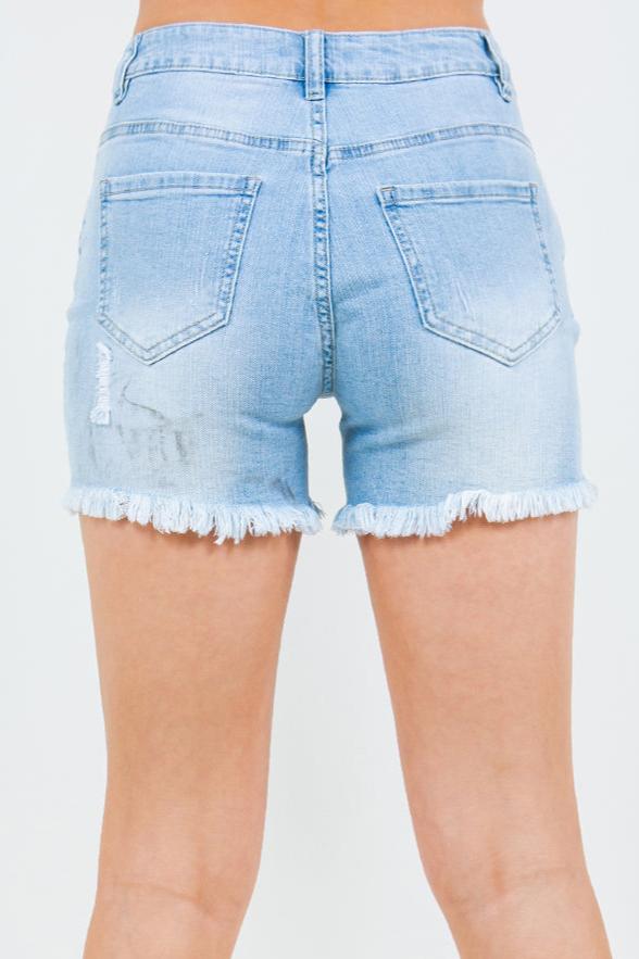 Adley High-Waist Distressed Frayed Denim Shorts | American Bazi