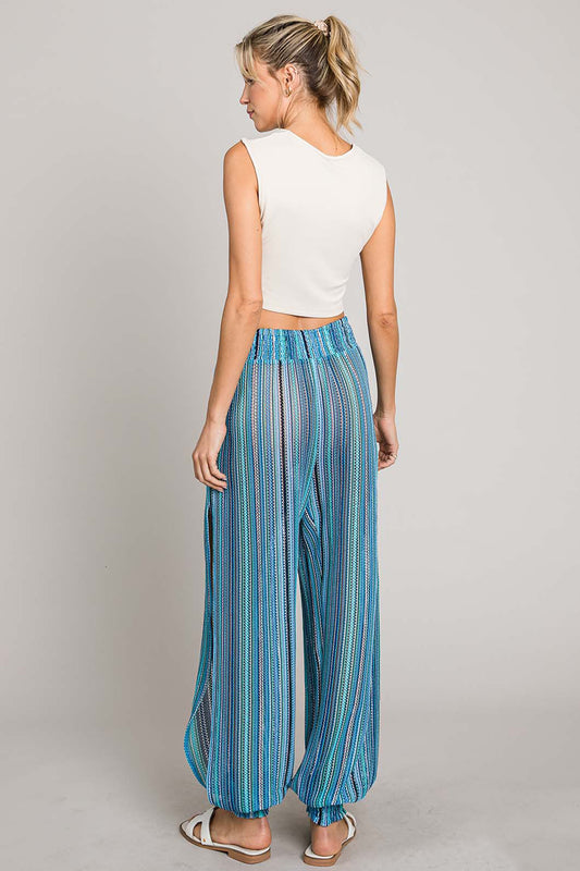Striped Smocked Cover-Up Pants