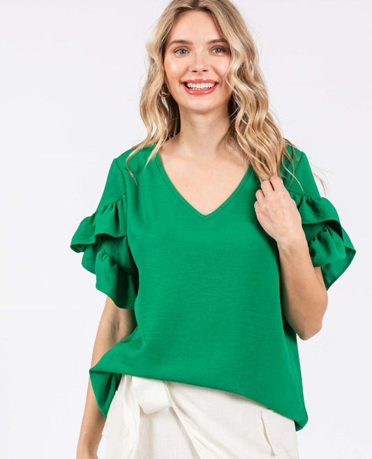 Lauren Ruffled V-Neck Blouse