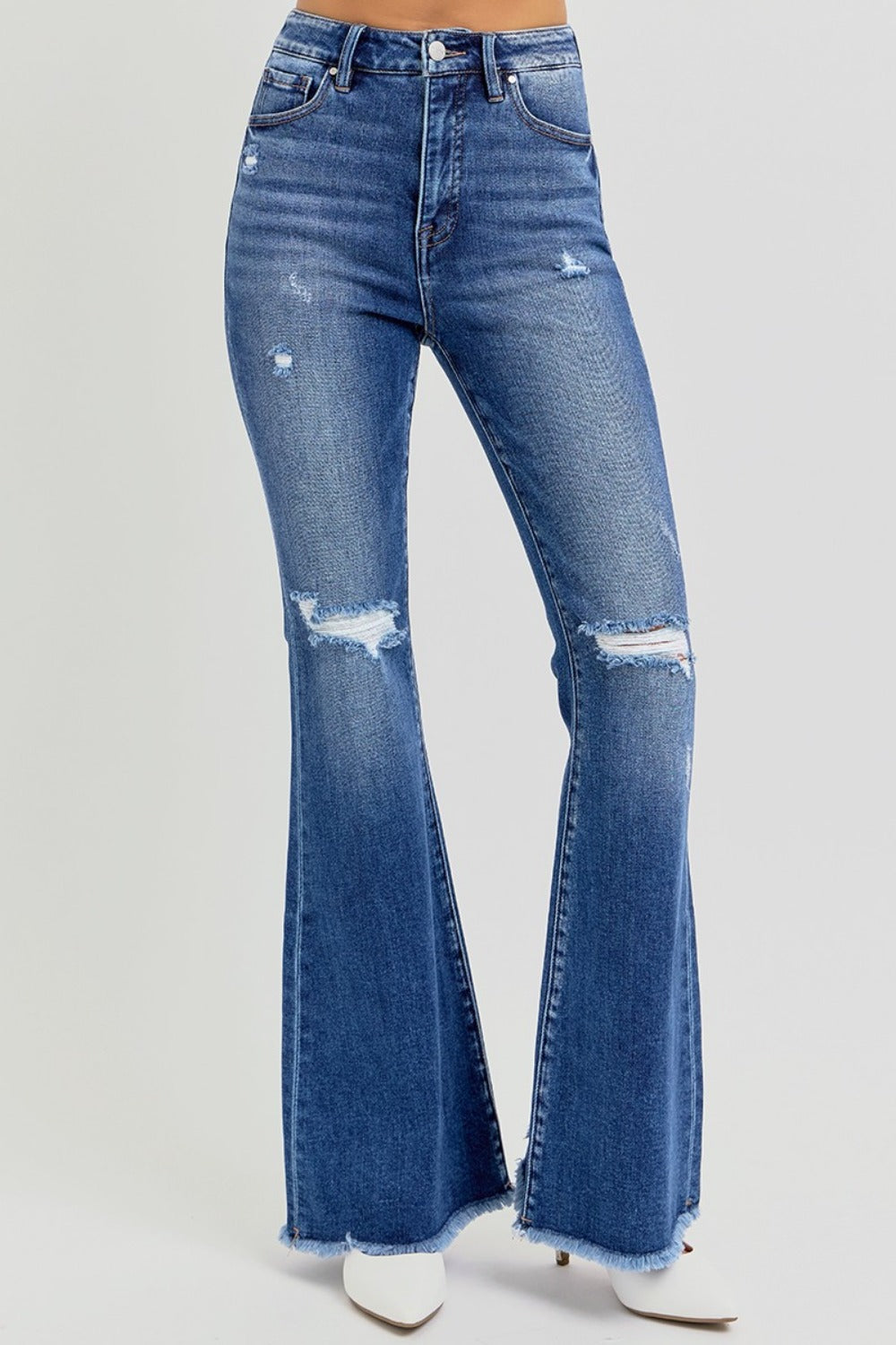 Eleanora High-Rise Distressed Flare Jeans | Risen