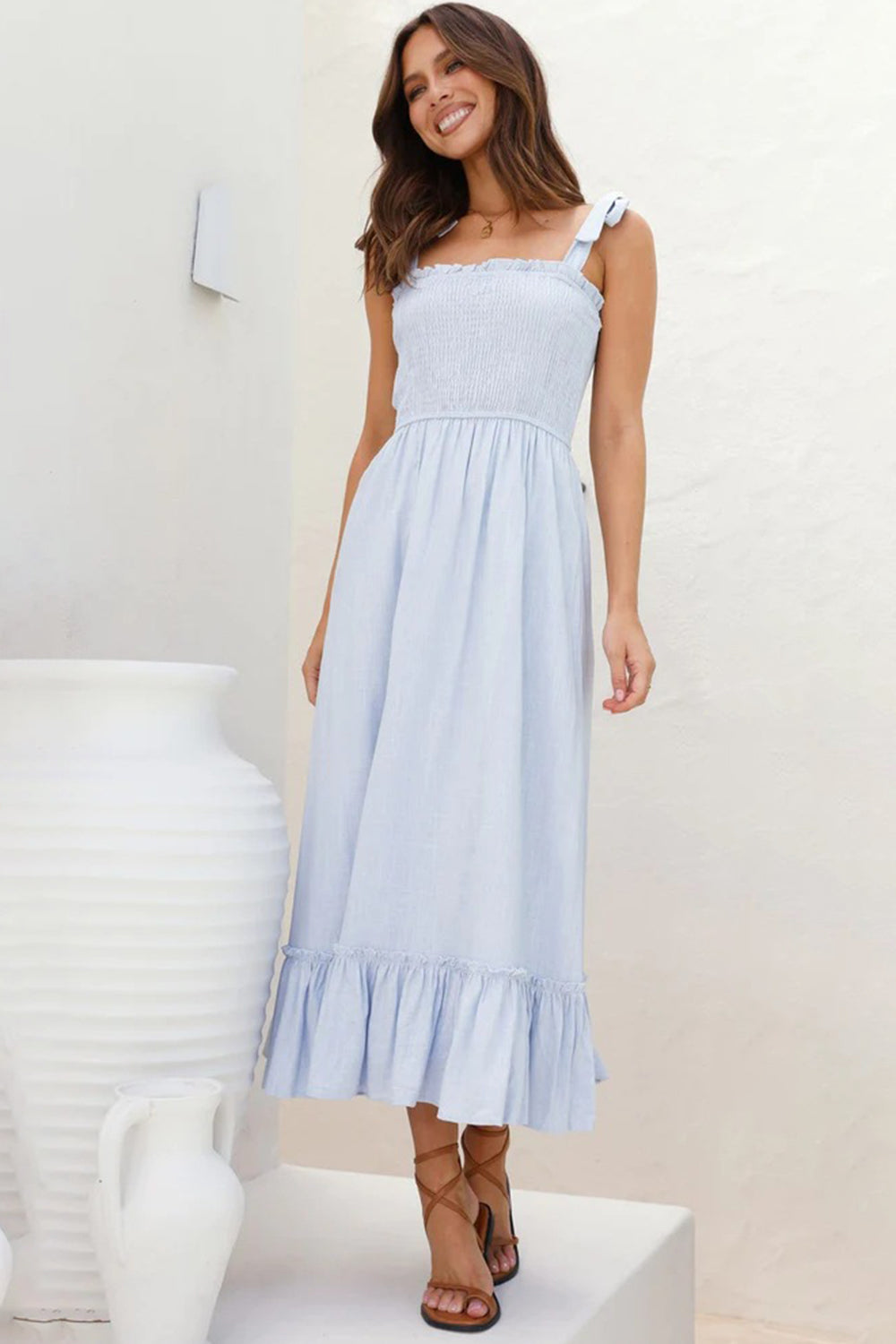 Sunny Ruffled Smocked Sleeveless Dress | Multiple Colors