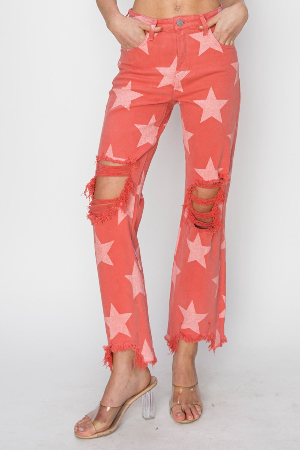 Charlee Distressed Raw Hem Star Jeans | Risen