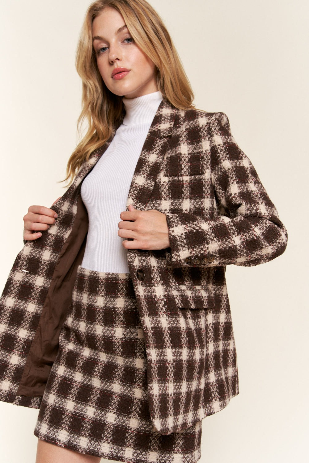 Amyra Plaid Brushed Blazer