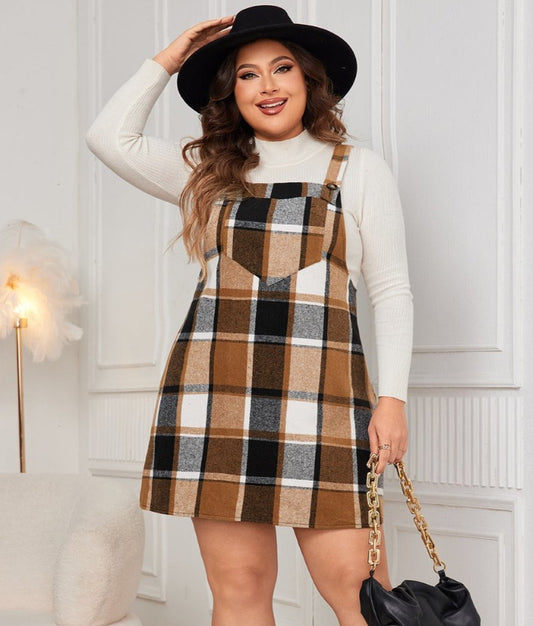 Elsie Plaid Overall Dress | Curvy