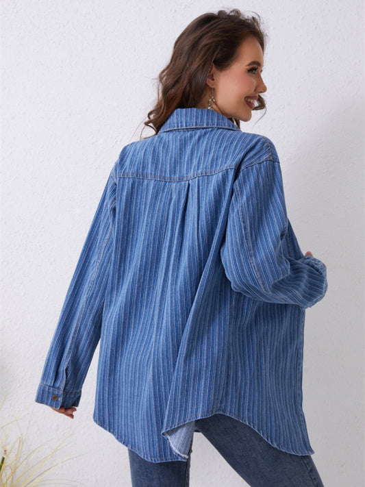 Everyday Striped Button-Up Denim Shirt