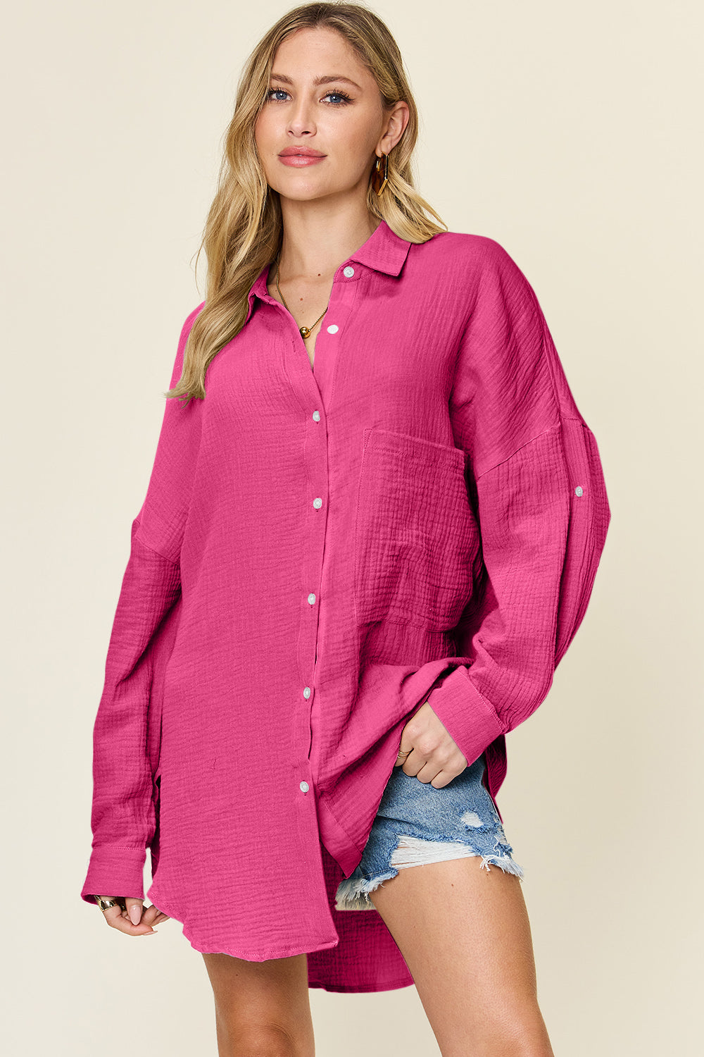 Jasmine Pocketed Button Up Top | Multiple Colors