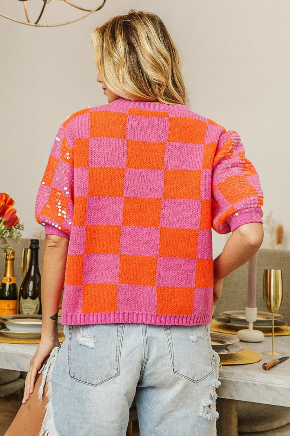 Louisa Checkered Sequin Sweater