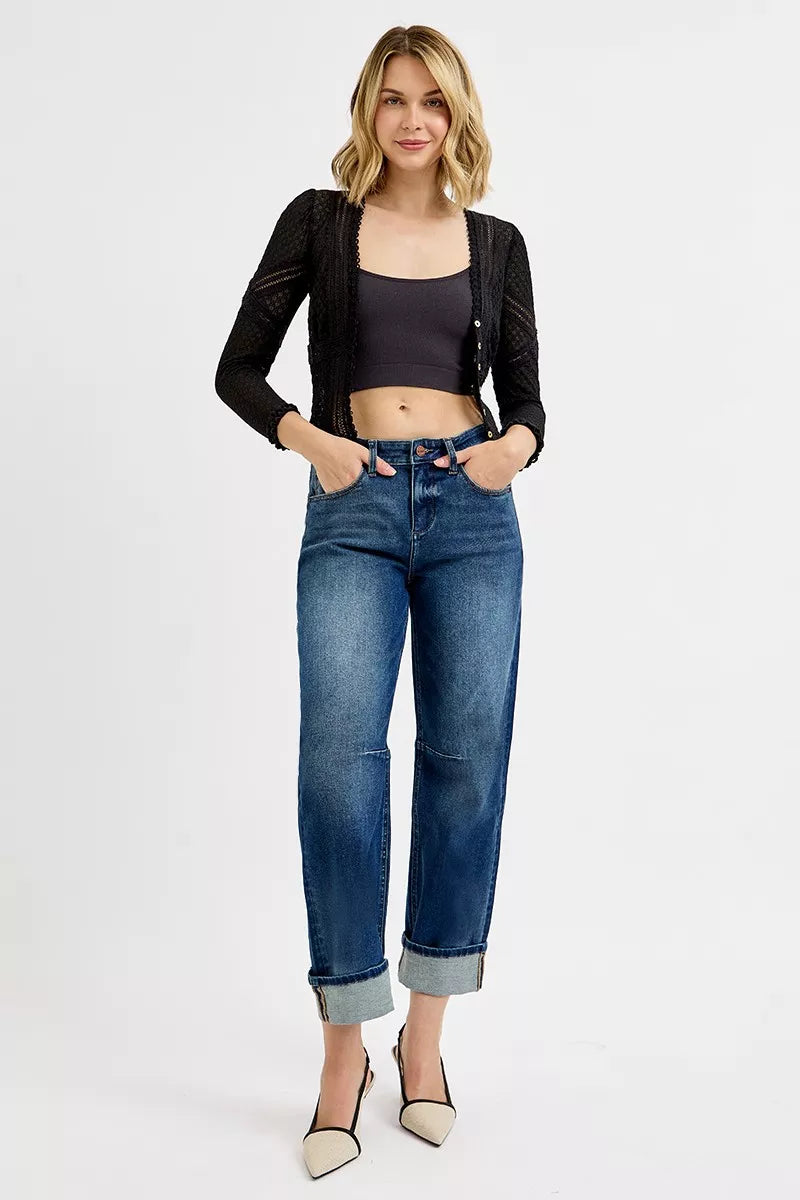 Lylah Slouchy Crop Barrel Cuffed Jeans | Risen