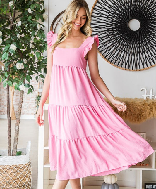 Ruffled Sleeveless Tiered Midi Dress