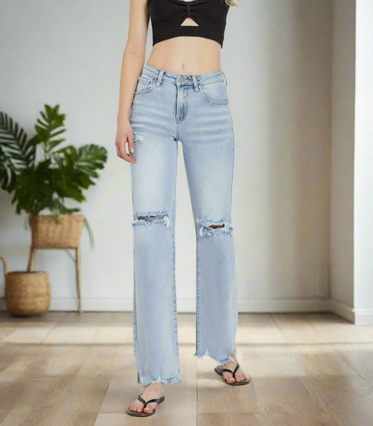 Bailey High-Rise Distressed Wide Leg Jeans | Risen