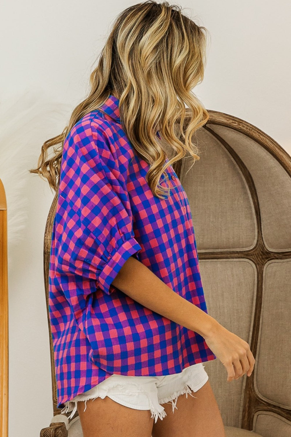 Lacy Plaid Dolman Top