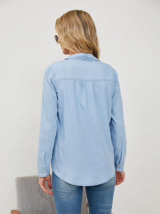 Alora Button-Up Long Sleeve Denim Top