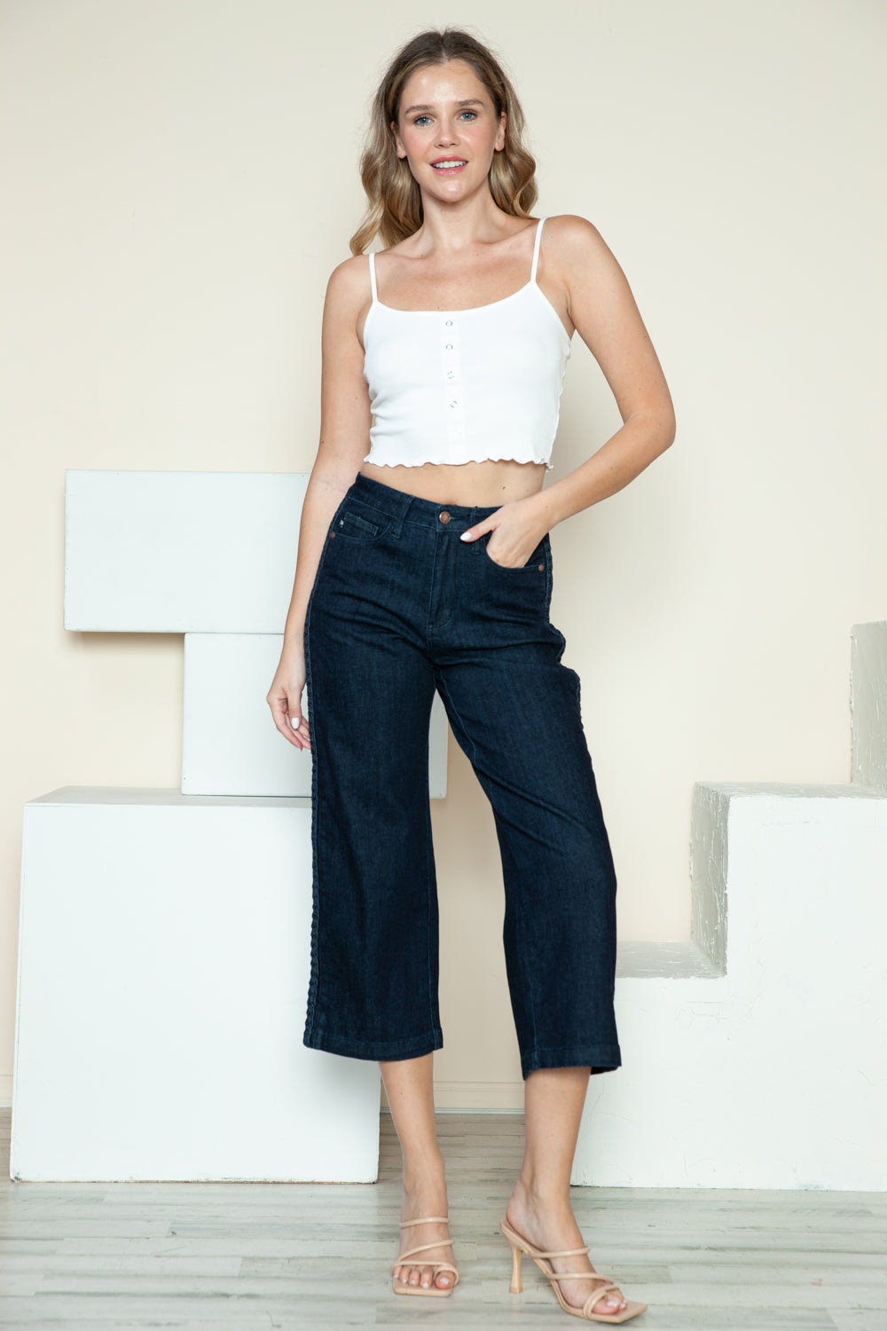 Amira Braided Cropped Wide Leg Jeans | Judy Blue