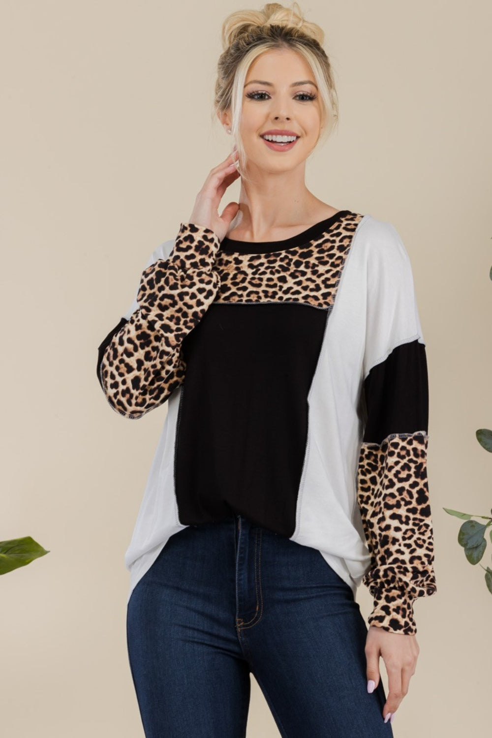 Livia Leopard Exposed Seam Top