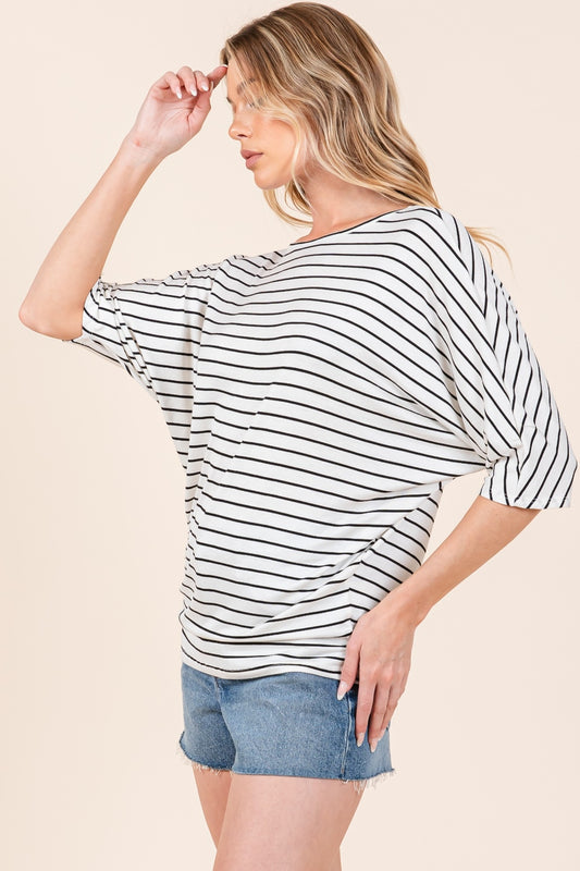 Kya Striped Boat Neck Dolman Top