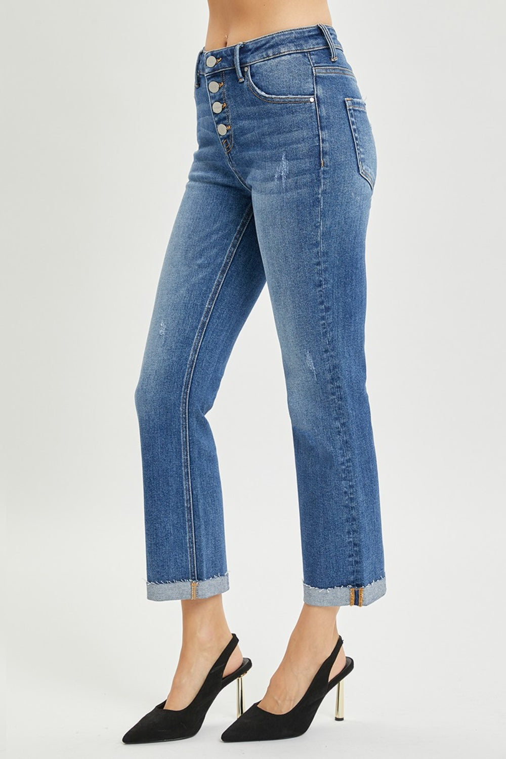 Teagan Button Fly Cropped Bootcut Jeans | Risen