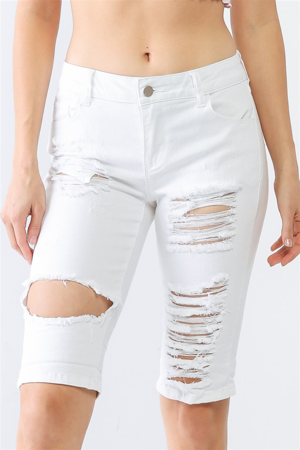 Persephone Distressed Bermuda Denim Shorts