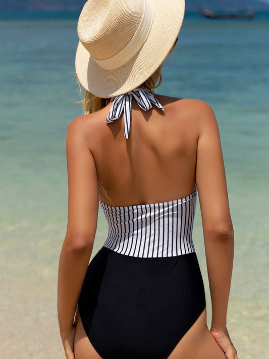 Ally Striped Halter Neck One-Piece Swimsuit
