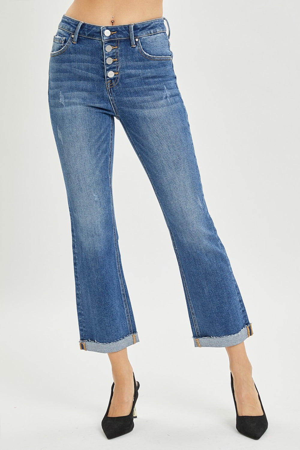 Teagan Button Fly Cropped Bootcut Jeans | Risen