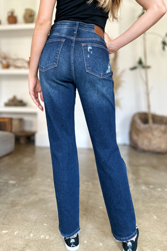 Ada High-Waist Rigid Magic Heavy Destroy Straight Jeans | Judy Blue