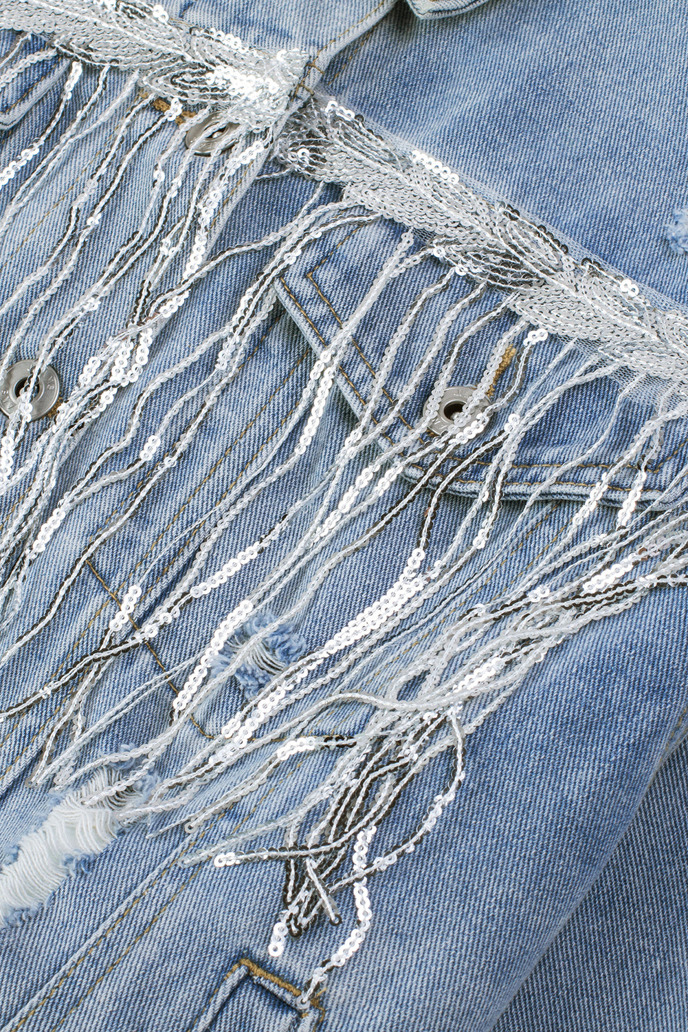 Paige Sequin Fringe Distressed Denim Jacket