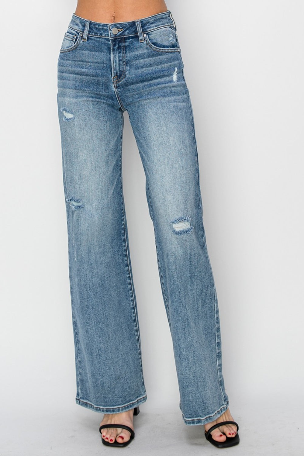 Kimora High-Waist Distressed Wide Leg Jeans | Risen