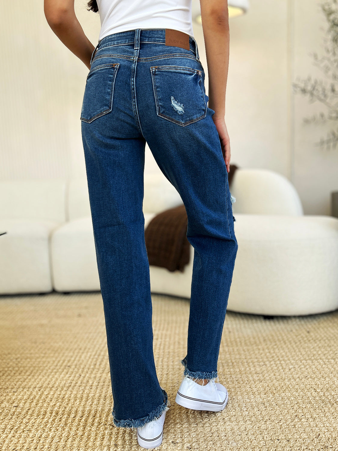 Ellianna Mid-Rise Distressed Raw Hem Jeans | Judy Blue