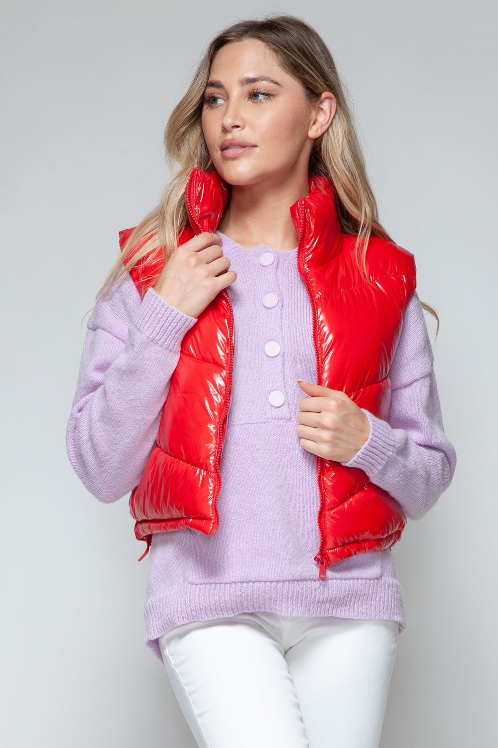 Snobbish Zip-Up Shiny Quilted Vest