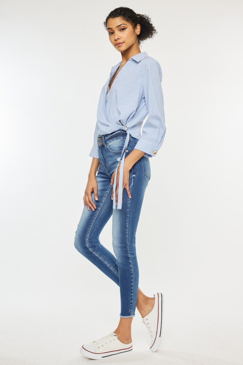 Walk This Way Distressed Raw Hem High-Waist Jeans | Kancan