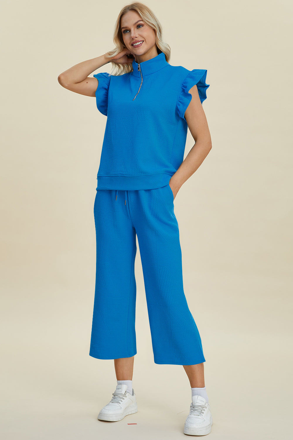 Azaria Ruffle Short Sleeve Top & Wide Leg Pants Set | Multiple Colors