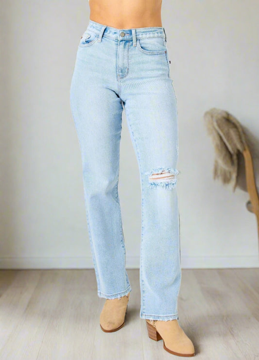 Alaya High-Waist Distressed Straight Jeans | Judy Blue