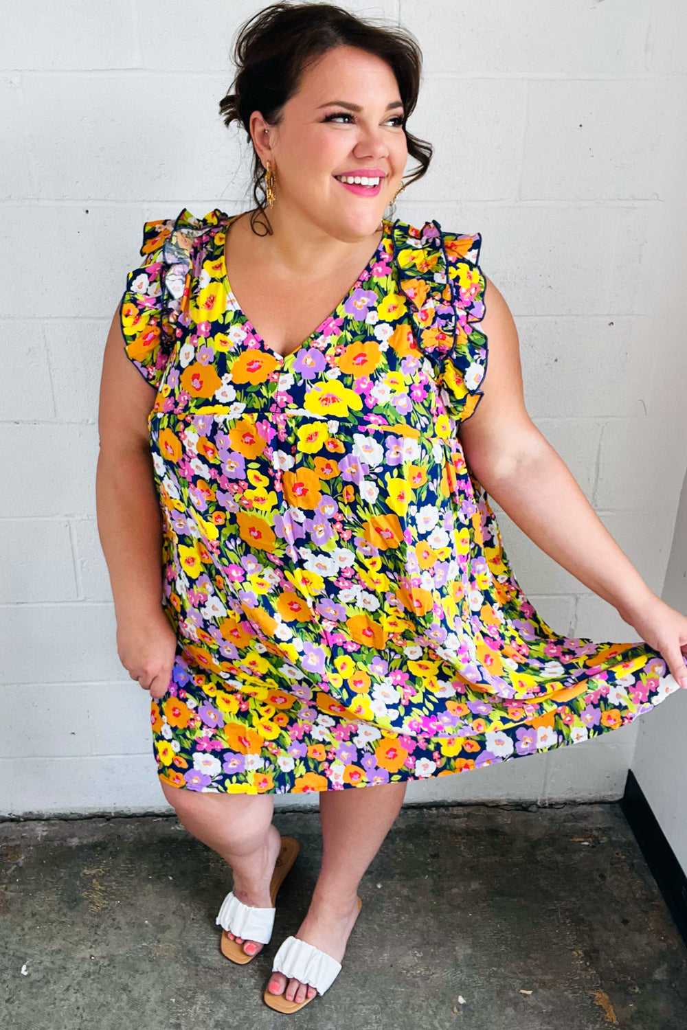 Lemon Floral Babydoll Ruffle Dress