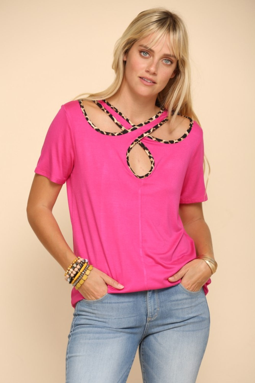 Crisscross Cutout Leopard Top