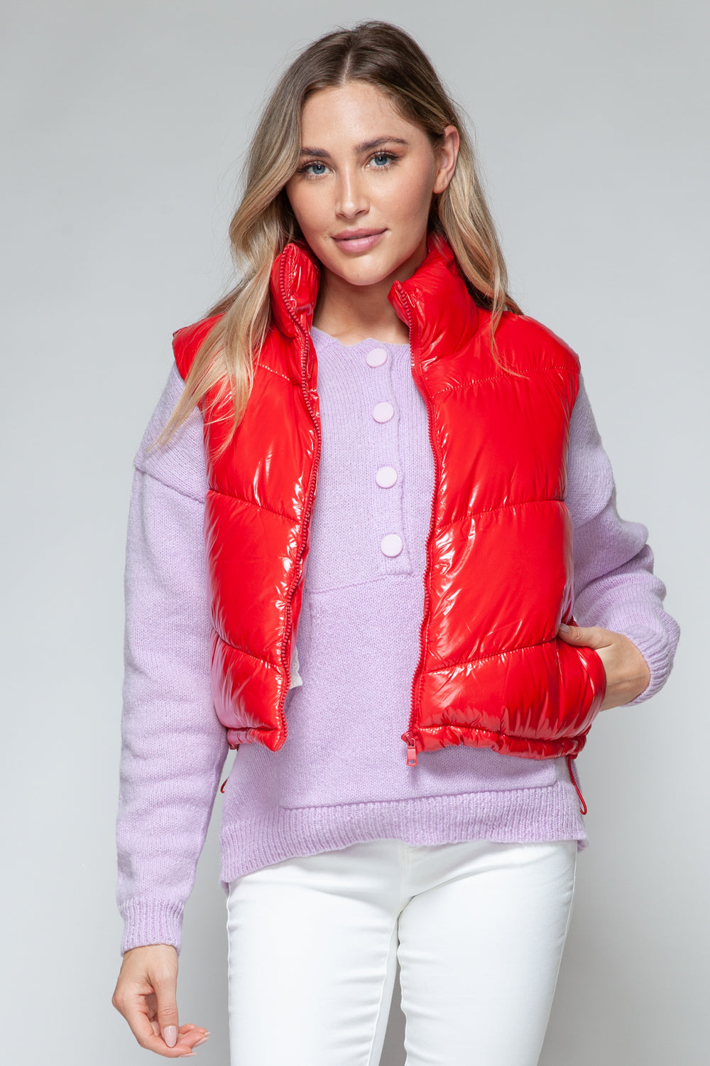 Snobbish Zip-Up Shiny Quilted Vest