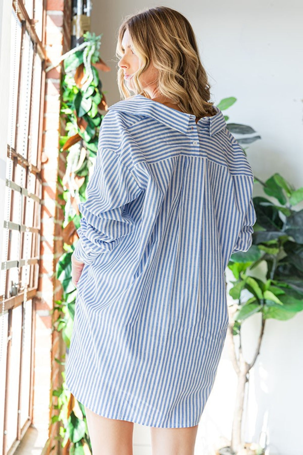 Margo Striped Button Down High-Low Top