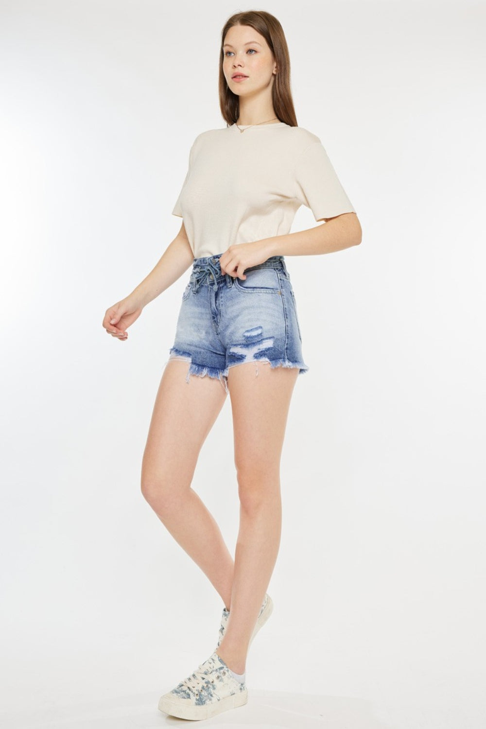 Eve High-Rise Frayed Hem Denim Shorts | Kancan