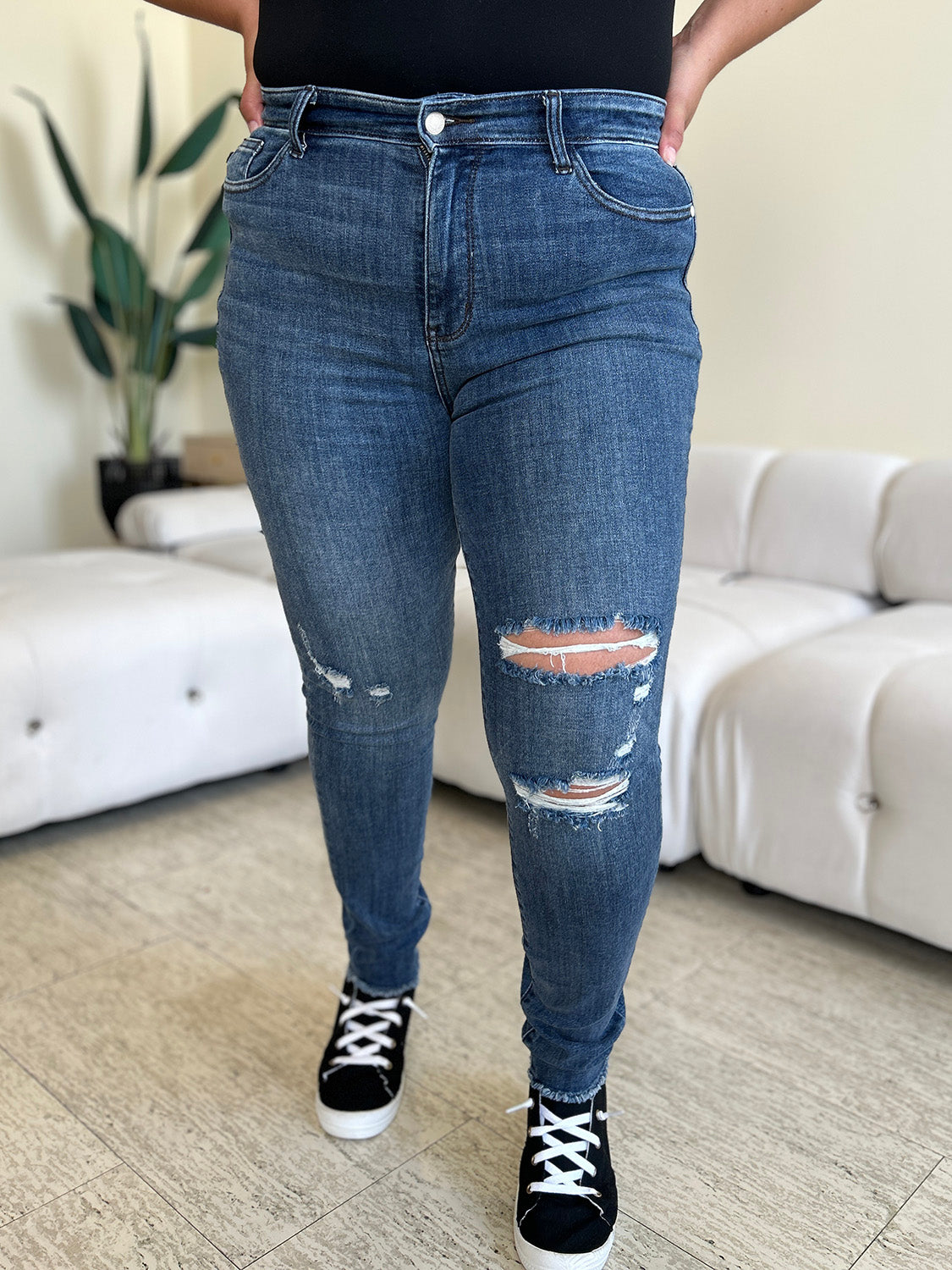 Kennedi High-Waist Distressed Skinny Jeans | Judy Blue