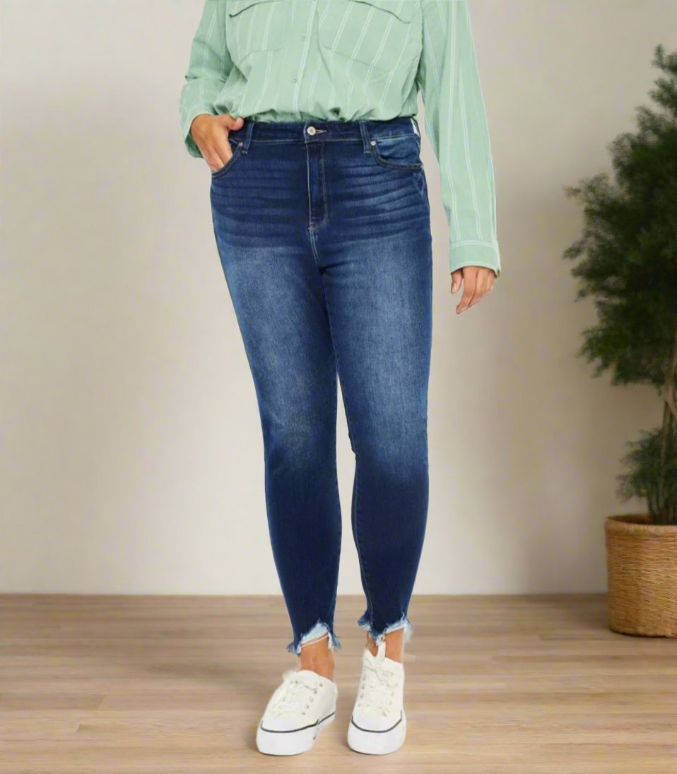 Ayleen High-Rise Frayed Ankle Skinny Jeans | Kancan