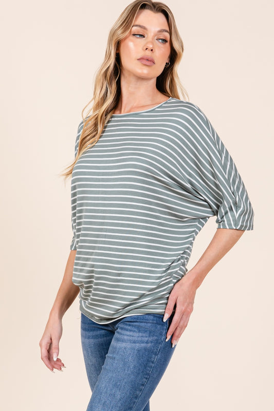 Kya Striped Boat Neck Dolman Top