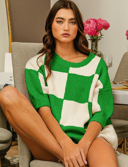 Checkered Contrast Sweater